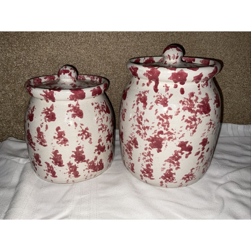 VTG VINTAGE BYBEE POTTERY 2 RED SPONGE CANISTERS